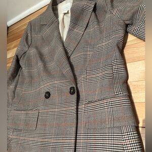 H&M Gray and Brown Plaid Blazer
